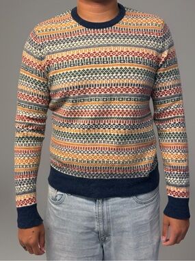GAP Multicolor Fair Isle Crewneck Sweater with Navy Trim